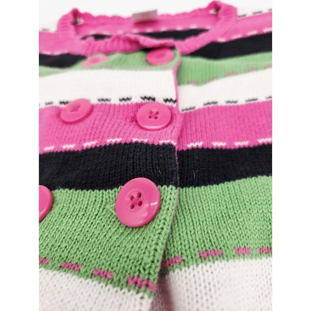 Gymboree Garden Friends Striped Cardigan Sweater Size M 7-8 Pink Green Buttons